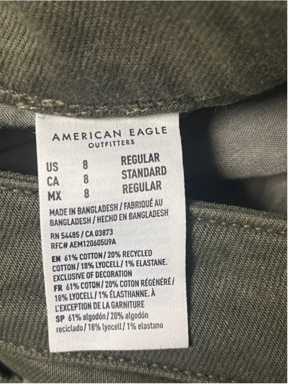 American Eagle Olive Green Low Rise Baggy Wide Leg Pants Size 8 NWT - Picture 9 of 9